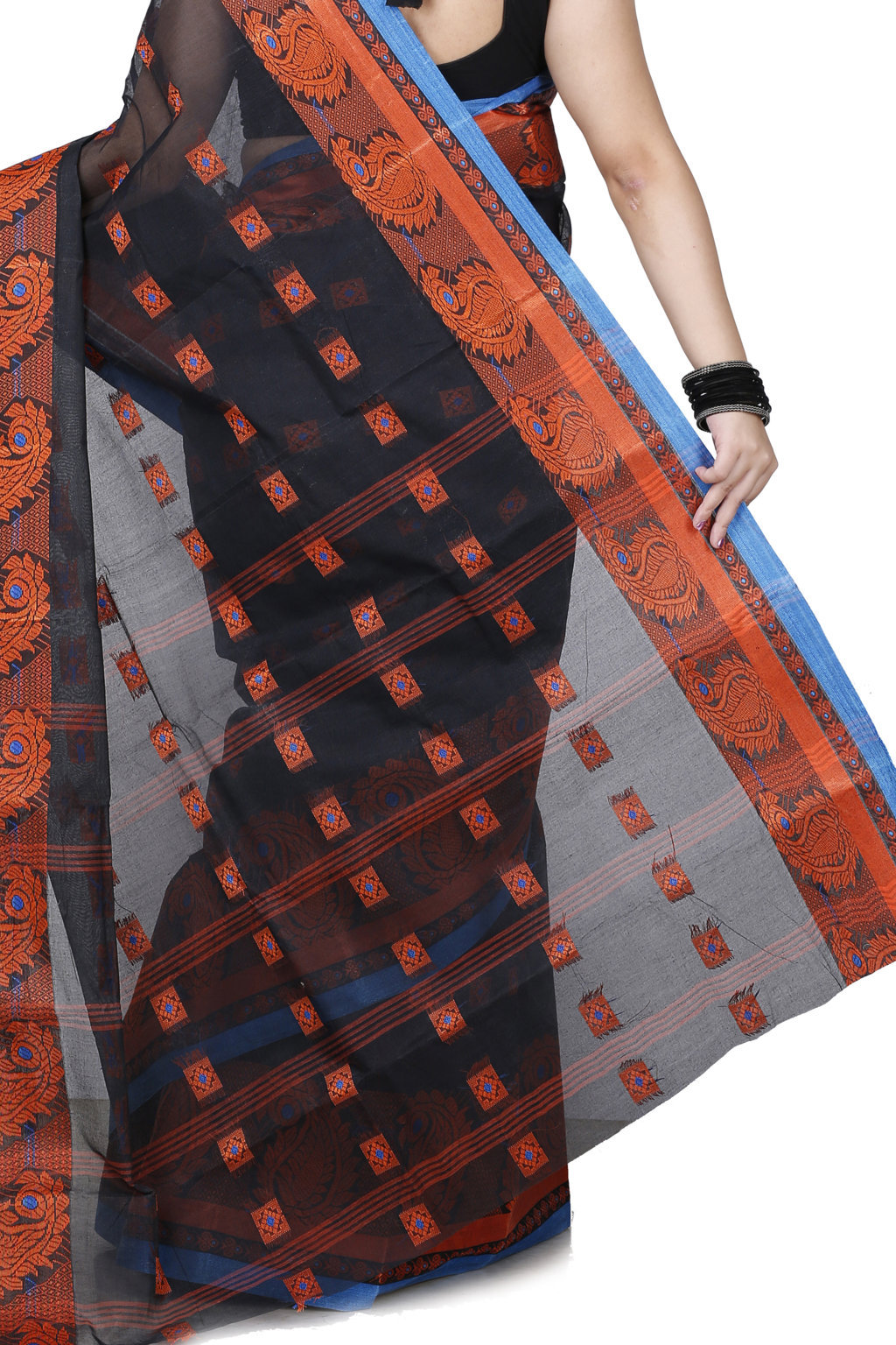 Black Pure Cotton Aloka Tant Saree (910)